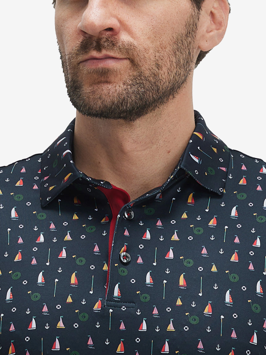 4 Way Stretch Print Collared Polo Shirts