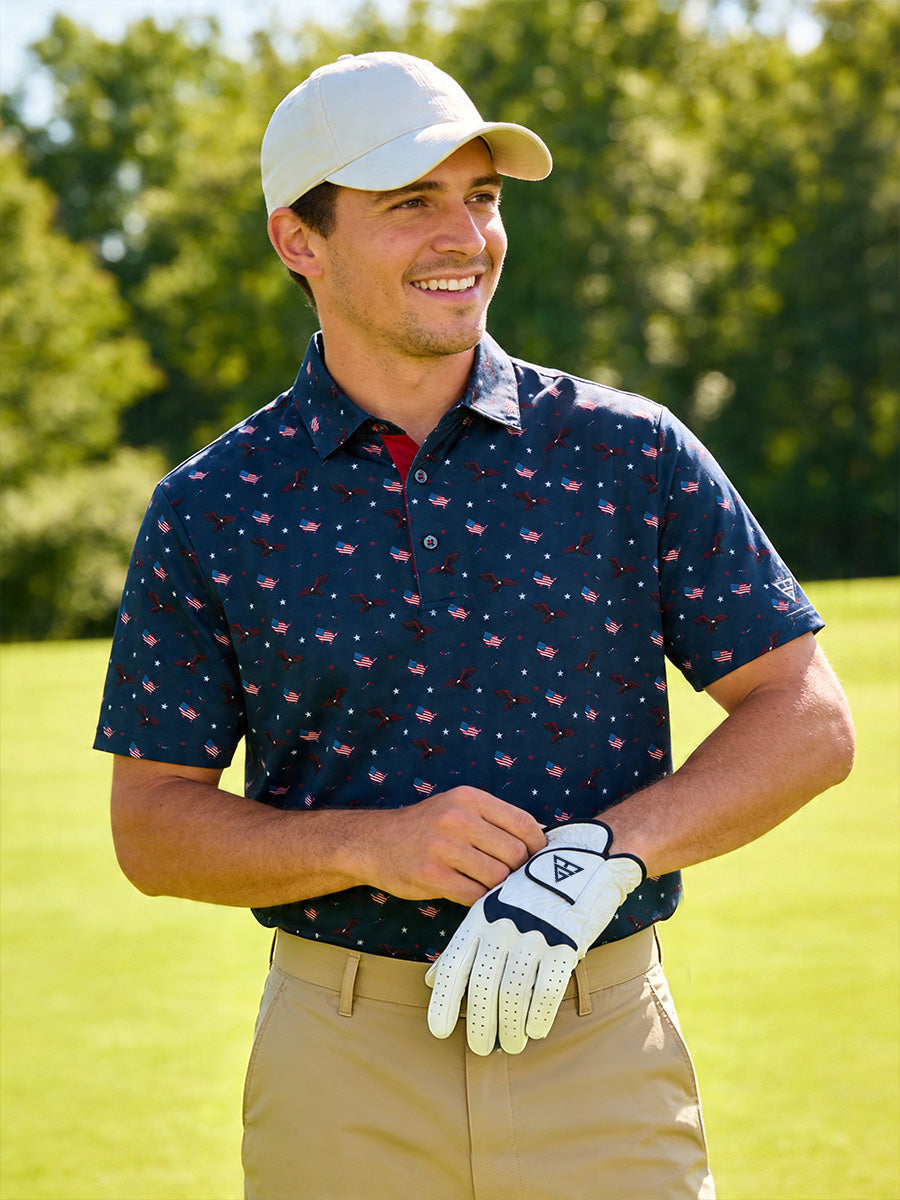 4 Way Stretch Print Collared Polo Shirts