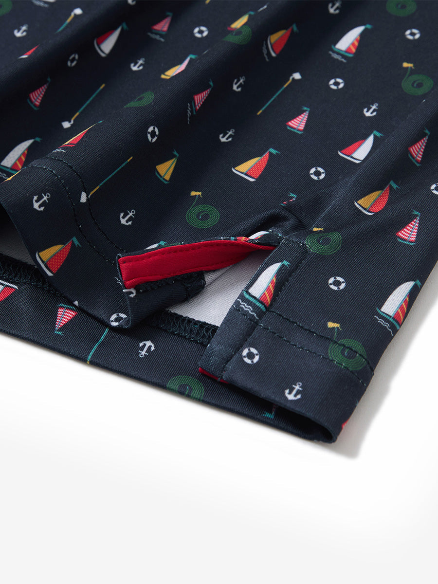 4 Way Stretch Print Collared Polo Shirts