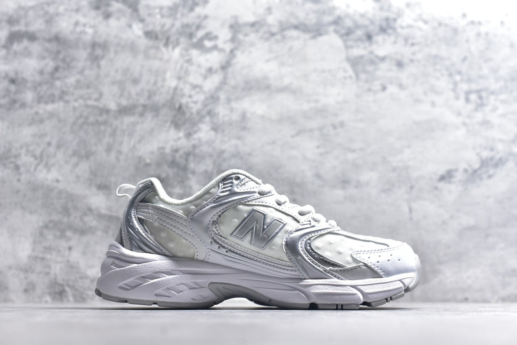 New Balance 530 Silver White Polka Dot Mesh Retro Dad Sneaker – Unisex | Style No. MR530HFW